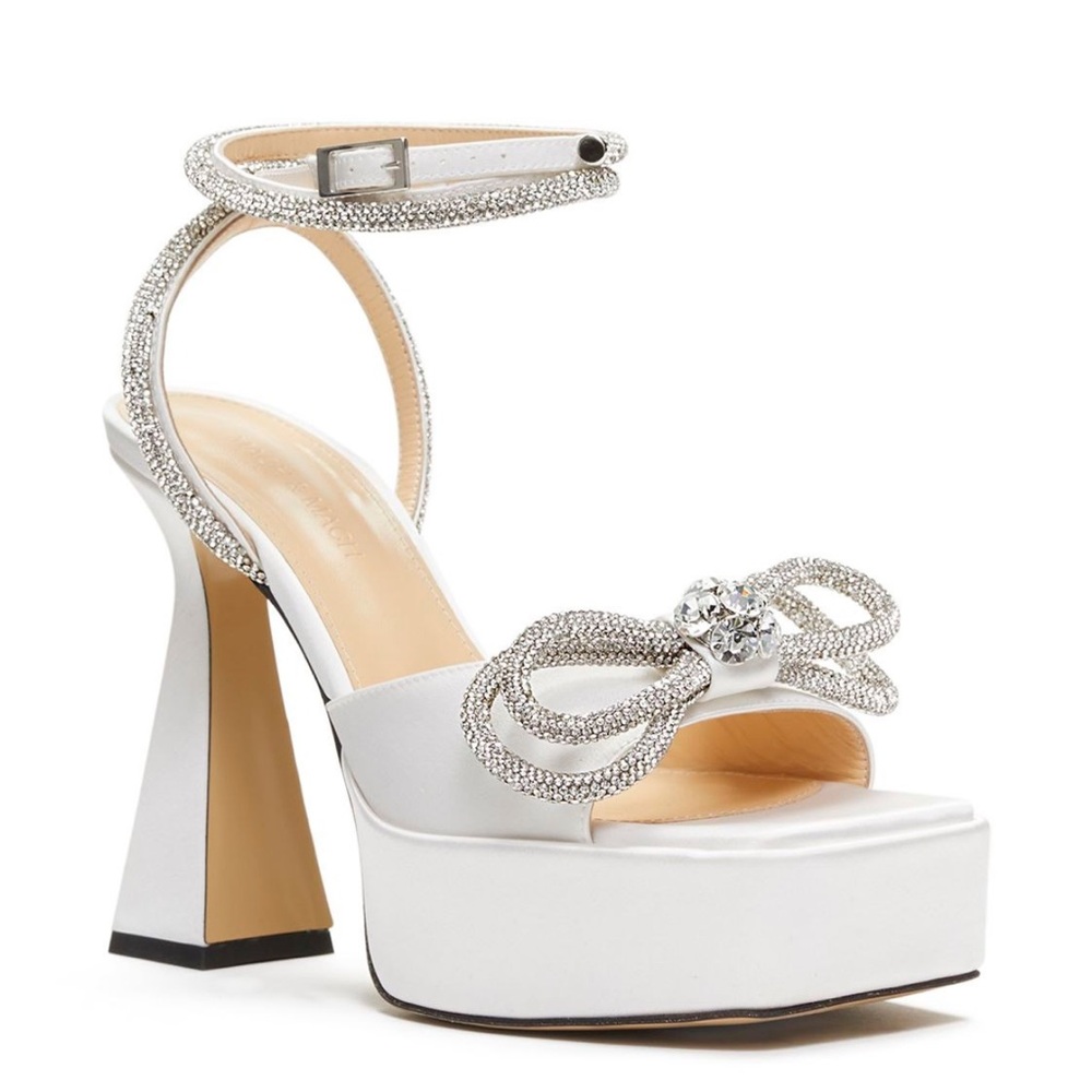 Mach & Mach White Satin Double Bow Platforms